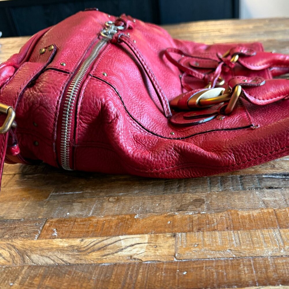 CHLOE l Authentic Red Leather PADDINGTON l Shopper Tote Handbag - Picture 8 of 12